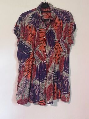 JANE & DELANCEY - Women’s Short-Sleeve Button Front Blouse in Purple & Orange